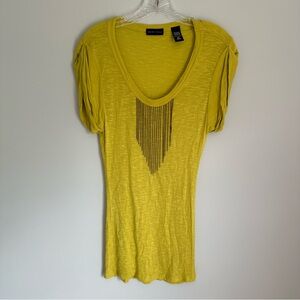 NY&C Y2K Neon Yellow Vintage Short Sleeve built in necklace Top